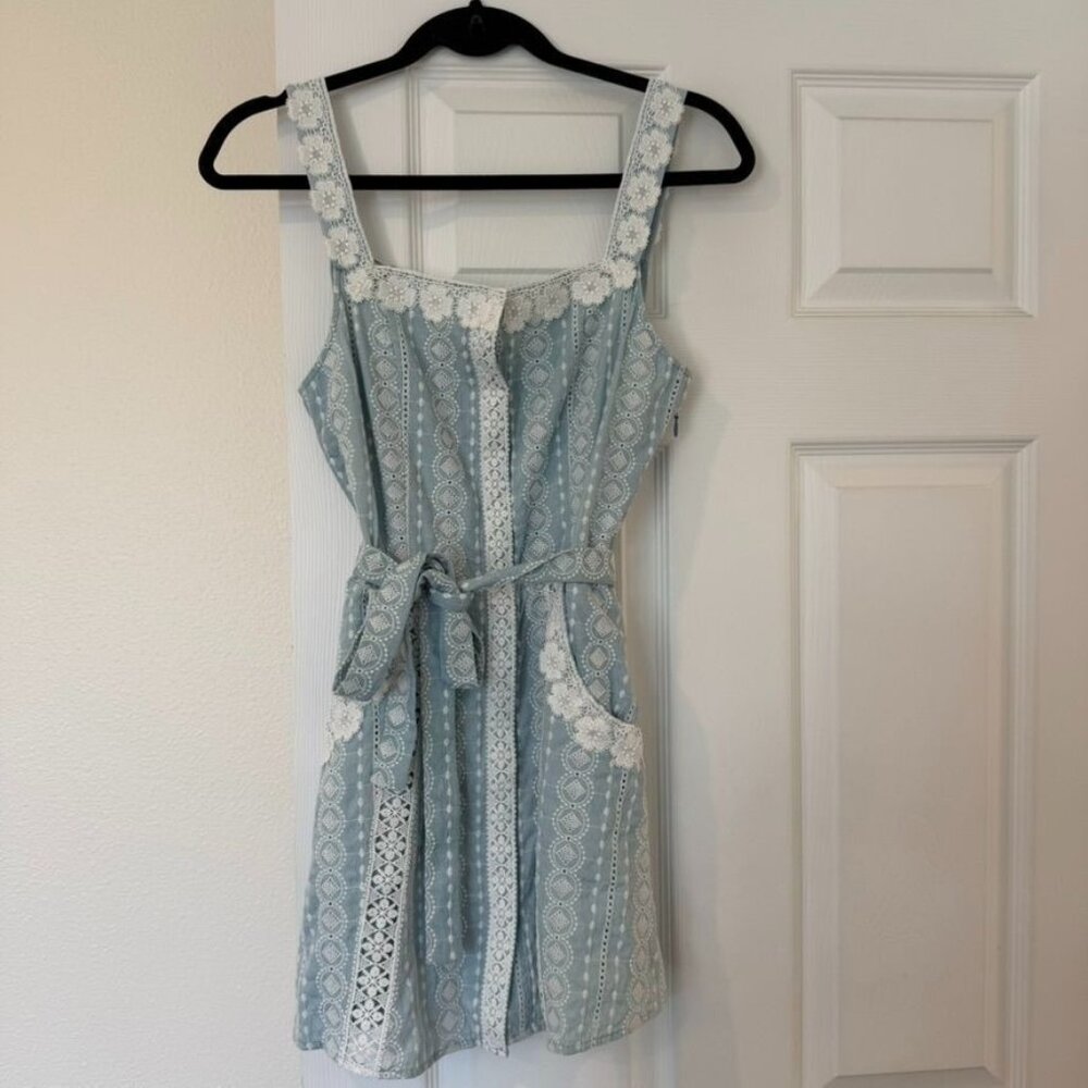 Maje Light Blue and White Lace Romper